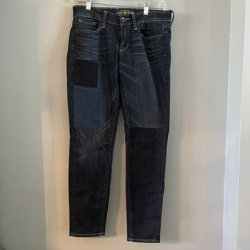 Lucky Brand Womens Regular Charlie Skinny Dark Wash Patchwork‎ Jeans Sz 4